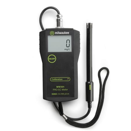 Milwaukee MW301 Portable EC meter with replaceable probe is ideal for water testing applications in laboratories as well as in the field.