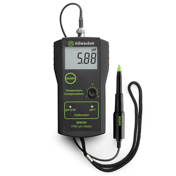 Milwaukee Instruments MW101-SOIL PRO Soil pH tester is accurate to ±0.02 pH with a 0.00-14.00 pH range.