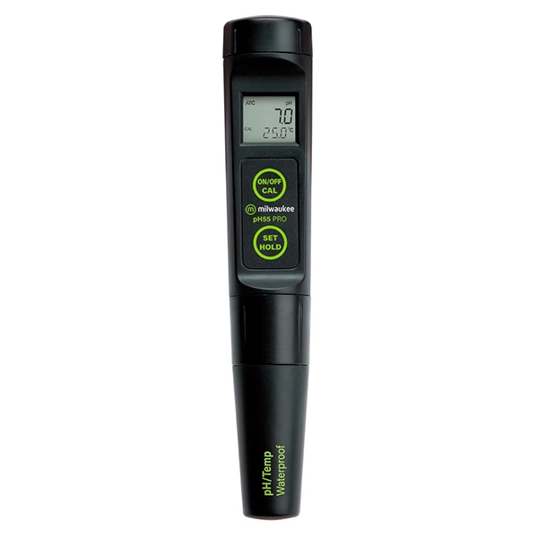 Milwaukee pH55 water pH tester with an extended range from -2.0 to 16.0 pH has an IP rating of IP65.