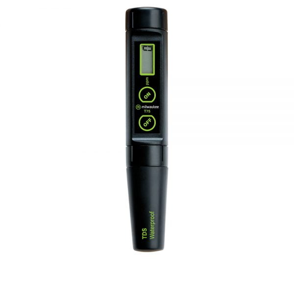 Milwaukee T75 is a waterproof TDS tester (for fresh water) with Automatic Temperature Compunsation.