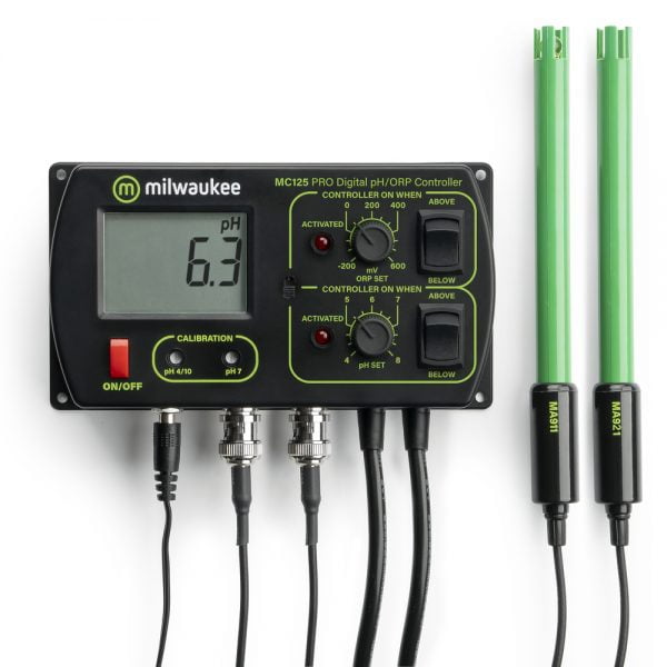 Milwaukee MC125 PRO pH and ORP controller measure and adjust pH and ORP levels automatically.