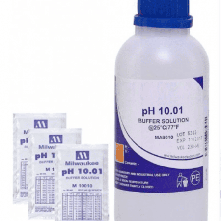 Standard pH 10.01 Calibration Buffer Solution available in bottles and as sachets.