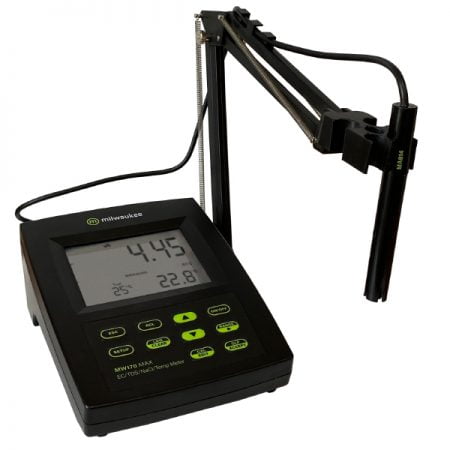 The MW170 MAX EC/TDS/NaCl/Temp Bench Logging Meter comes with the Milwaukee MA814DB/1 combination EC/Temp sensor.