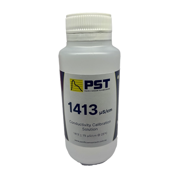 1413 µS/cm standard conductivity calibration solution available in bottles and sachets for EC meter calibration.